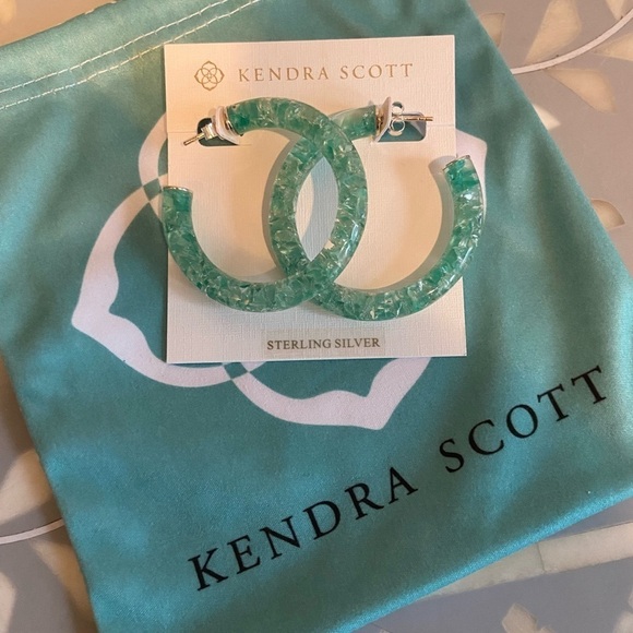 Kendra Scott Jewelry - NWT Kendra Scott Sterling Silver & Green Onyx Hoop Earrings with Drawstring Bag